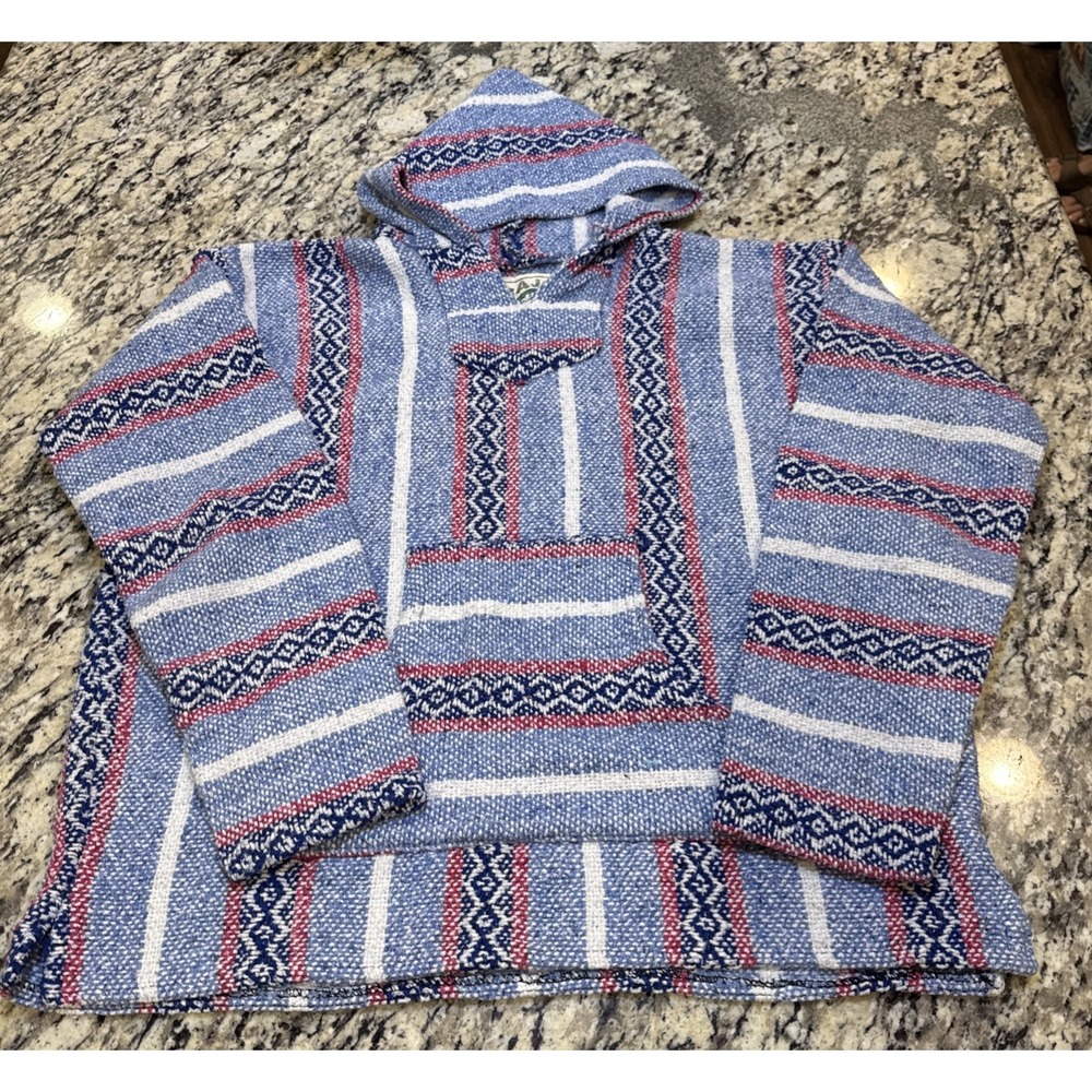 Vintage Baja Joe  Boho Hoodie Pullover Surf Drug Rug Size XL